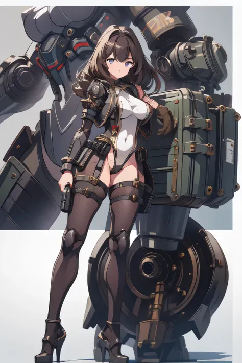 sfw:2,0, dieselpunk:1.6, 16k, highres, best quality, simple back ground, white background, full body shot
, official art,character reference:1.4,  multiple angle:1.2 , mecha musume:1.3,  breasts close up, epic ecchi:1.4, exoskeleton:1.7, mechanized body su...