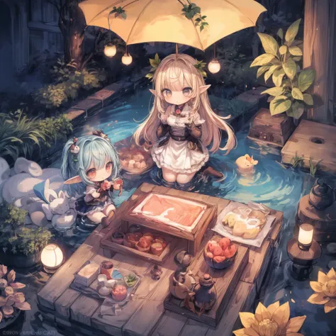 (6+girls:1.3),(6+girls\((chibi elf:1.3),living daily life\(eating food or washing clothes or talking each other\),living on Yggdrasil\)). BREAK .background\(Yggdrasil\(very huge tree,elf settlement\),forrest,beautiful lake around Yggdrasil\). BREAK .quality\(8k,wallpaper of extremely detailed CG unit, high resolution, top-quality, top-quality real texture skin, hyper realistic, increase the resolution, RAW photos, best quality, highly detailed, the wallpaper,golden ratio,high saturation realism, vibrant colors, dramatic lighting, persuasive storytelling, atmospheric scenery, captivating visuals, intricate details, strong emotions,dreamlike world\),from above, (isometric view)