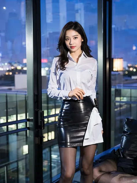 (masterpiece, high quality,16k:1.1),( depth of field :1.3) ,((Front body:1.35)),Japanese ,woman, (( my business suit , Pencil Skirt , Super Realistic Pantyhose )), Thick legs、Curvy,( watching viewers:1.3),( Full Body Shot :1.2),(Late night office:1.2)...