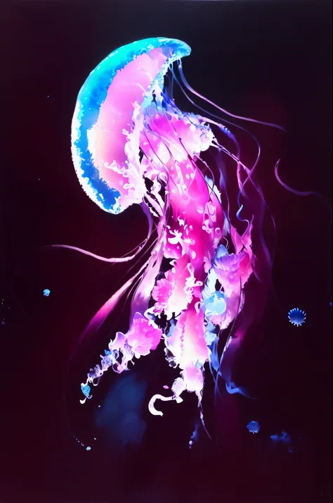 jellyfish painting - jellyfish fine art print by olga zark, pink jellyfish everywhere, jelly fish dancing, phoenix jellyfish, jelly fish, jellyfish pheonix, jellyfish phoenix, jellyfish, sea like jelly, jellyfishes, jelly, jelly - like texture, jellyfish e...