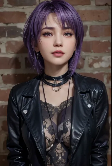 Ayane, purple hair, (best quality, ultra-detailed), (realistic:1.37), beautiful and detailed face, ultra-realistic texture, delicate face, delicate body, red lipstick, long-lasting colors. high definition, 8K. expression with a sexy look