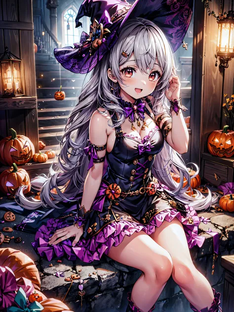 (( super high image quality )), ((super detailed)), ((best quality)), young woman,  halloween , witch, witch's hat, lanthanum, 🎃...