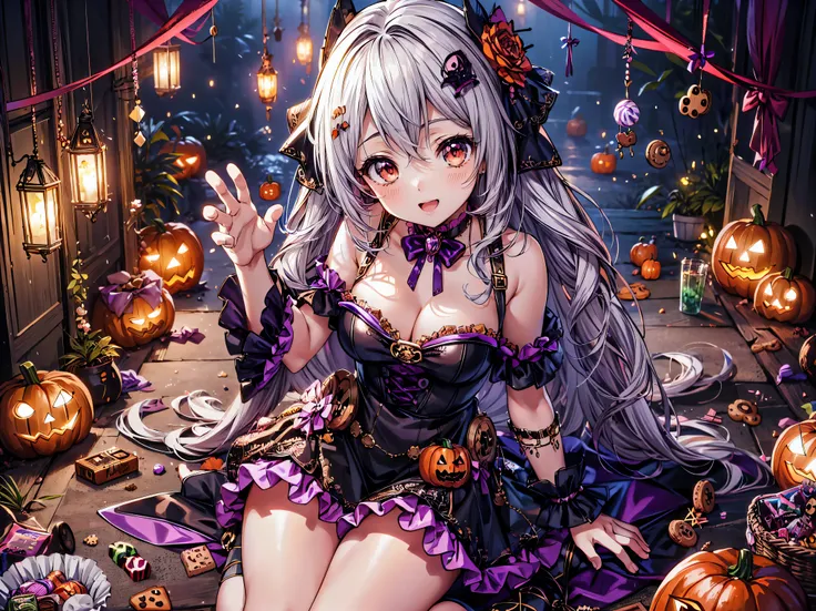 (( super high image quality )), ((super detailed)), ((best quality)), young woman,  halloween , witch, witch's hat, lanthanum, 🎃...