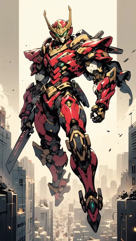 (masterpiece:1.5, best quality:1.5, extremely delicate:1.5), ((male:1.5)), Biomimetic humanoid Mecha, green eyes, fully enclosed shoulder guards, matching arm and leg guards, gemstone, full body, full armor, the design balances heavy with agility, organic ...
