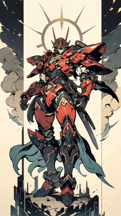 (masterpiece:1.5, best quality:1.5, extremely delicate:1.5), ((male:1.5)), Biomimetic humanoid Mecha, green eyes, fully enclosed shoulder guards, matching arm and leg guards, gemstone, full body, full armor, the design balances heavy with agility, organic ...