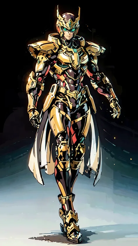 (masterpiece:1.5, best quality:1.5, extremely delicate:1.5), ((male:1.5)), Biomimetic humanoid Mecha, green eyes, fully enclosed shoulder guards, matching arm and leg guards, gemstone, full body, full armor, the design balances heavy with agility, organic ...