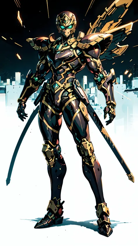 (masterpiece:1.5, best quality:1.5, extremely delicate:1.5), ((male:1.5)), Biomimetic humanoid Mecha, green eyes, fully enclosed shoulder guards, matching arm and leg guards, gemstone, full body, full armor, the design balances heavy with agility, organic ...