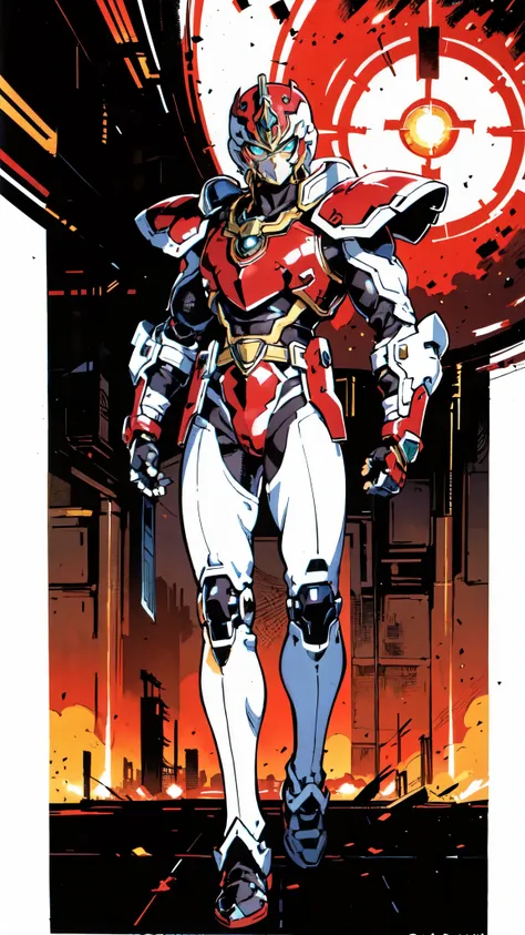 (masterpiece:1.5, best quality:1.5, extremely delicate:1.5), ((male:1.5)), Biomimetic humanoid Mecha, green eyes, fully enclosed shoulder guards, matching arm and leg guards, gemstone, full body, full armor, the design balances heavy with agility, organic ...