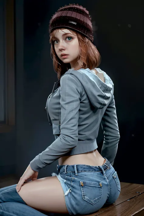 ((ultra detailed, masterpiece, absurdres))
 udashley, 1girl, solo, orange hair, green eyes, beanie, sexy body, sexy, perfect tit...