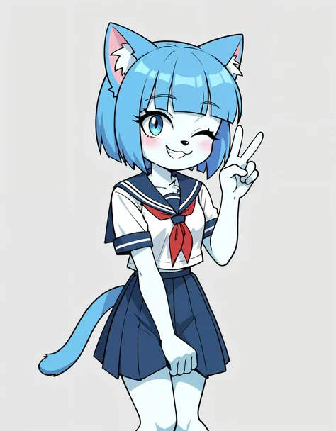 score_9, score_8_up, score_7_up, break source_anime, anime screencap,, cute furry blue cat girl, blue hair, white fur, two tone ...