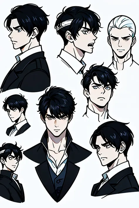 masterpiece, ultra detailed, 4k, 8k, 32k, intricate, (((1boy))), ((black hair)), ((no background)), ((character concept art)) wh...