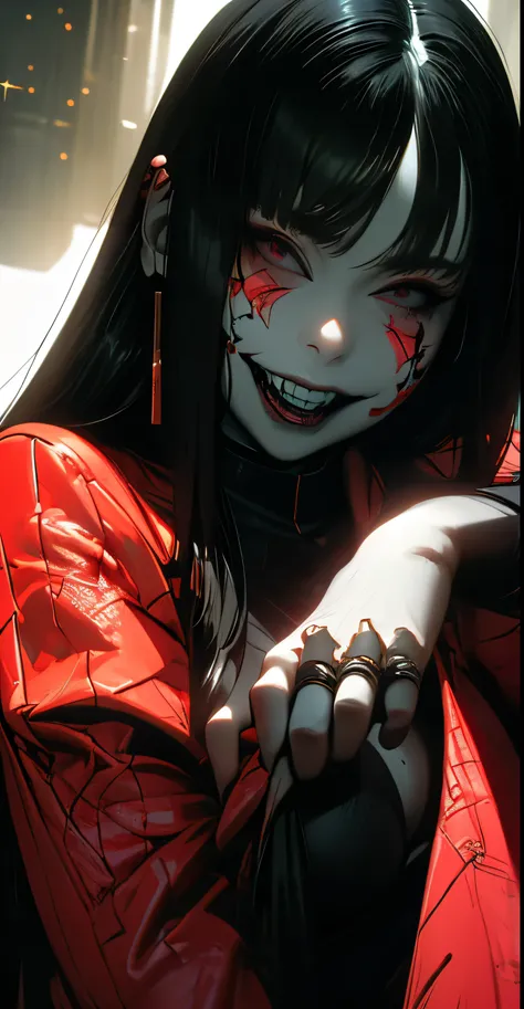 (((Sensual and ugly:1.7)))、 (glitchcore:1.5),(Bitch Girl:1.5)、(1 girl)、blonde、 ponytail, wry smile, (see-through nipples:1.1), (White leather-full-bodysuit:1.5), fishnet legwear,((gigantic Breasts:1.3)), (cleavage breasts), Dark rainy night、(Sad face)、Viol...