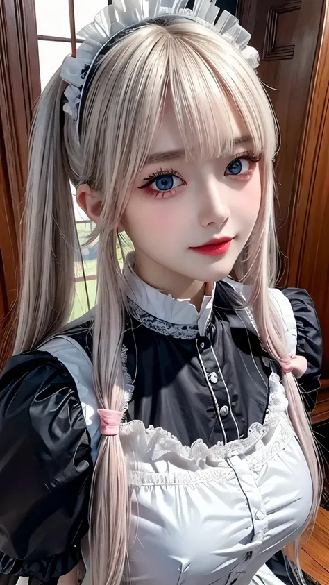 ((masterpiece )), (top quality), (best quality), ((ultra-detailed, 8k quality)), Aesthetics, volumetric lighting, (detailed line art), 
BREAK, (1girl), perfect face, details eye, double pigtails hair, Blunt bangs,  white hair, blue eyes, eyelashes, eyeshad...