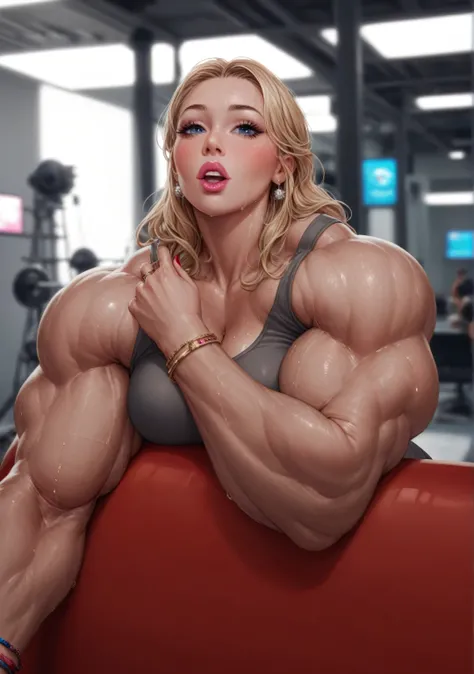 hyperrealistic art cinematic film still lower angle photography in the style of detailed hyperrealism dark light photoshoot, Extremely high-resolution details, photographic, realism pushed to extreme, fine texture, dark blue eyes, gray tank top, bicep ((hu...