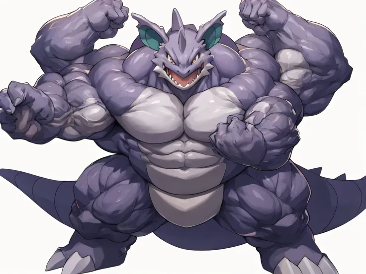 4k ultra quality, 4k full body view,masterpiece quality, Giant nidoking pokemon, angry face roaring, looking at viewer, large fangs, heavy weight, high stature, extremely giant body, thick tighs, large foot, very long tail, great physique, strong fighting ...