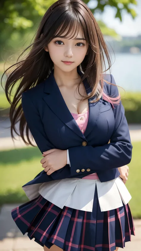8k, Best Quality, Real photo, complicated details, very detailed , ultra high resolution , Depth Field,(Realistic,Realistic:1.2), ((Bust Top)) , Full Body Shot , From the middle, 1 girl, eye_Chan, Very beautiful high school girl , innocent big eyes,...