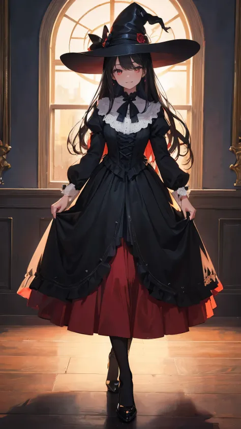  Best Quality,ultra-  Details,Red eyes,  long-haired girl looks happy  ,beautiful   Details eyes,beautiful   Details lips,  long eyelashes, Best Quality portrait Painting,  Details,  physically-based rendering  ,ultra-fine Painting, sex,Painting, witches a...