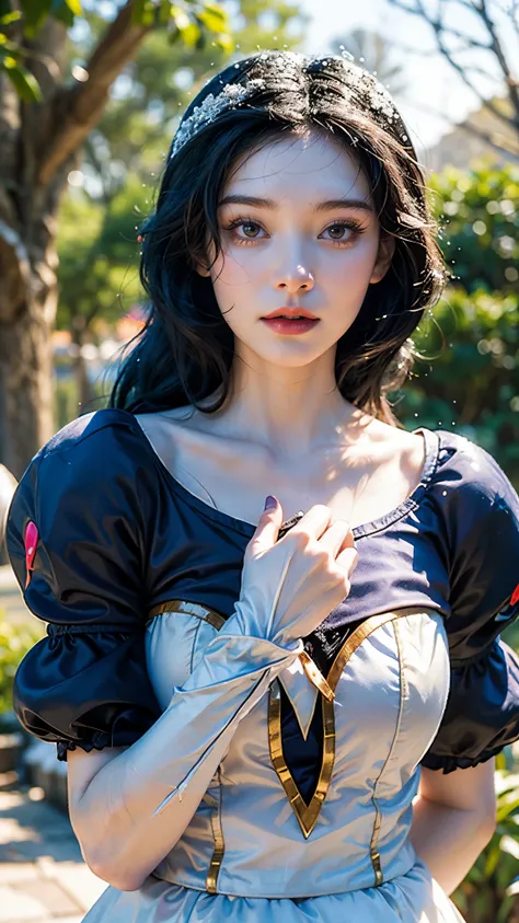     ultra-fine , Kampala，Realistic((Disney Snow White real cosplay portrait:1.4)),1 female,22 years old,4K,(( Face Focus :1.3)),