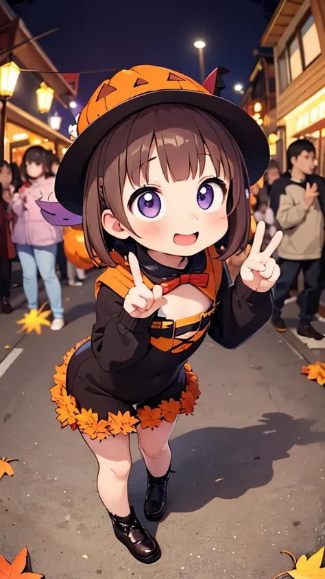 best quality，young very ，1 person々，a shy smile，fisheye lens，shy， very cute，baby face，very short stature， flat chest， halloween c...