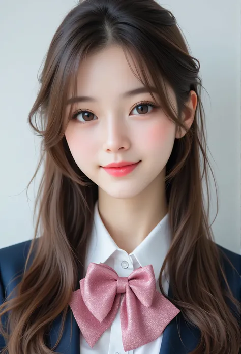 (super cute young face:1.3),(sparkling clear attractive large glowing eyes:1.5), (japanese idol face:1.5),very beautiful cute girl,(baby face:1.4),exquisite smooth and silky long brown straight hair,fair skin,(happy cheerful smile),professional portrait,(s...