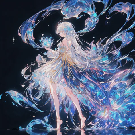 ( masterpiece, : 1.2), ( very detailed : 1.2), ( very detailed CG: 1.2), I'm coloring it.,White hair, asymmetrical hair ,((My hair is very thick1.8, clearly shaped head1 .6)),Night blue eyes ,Night blue eyes ,Night blue eyes , hair at all, long s...