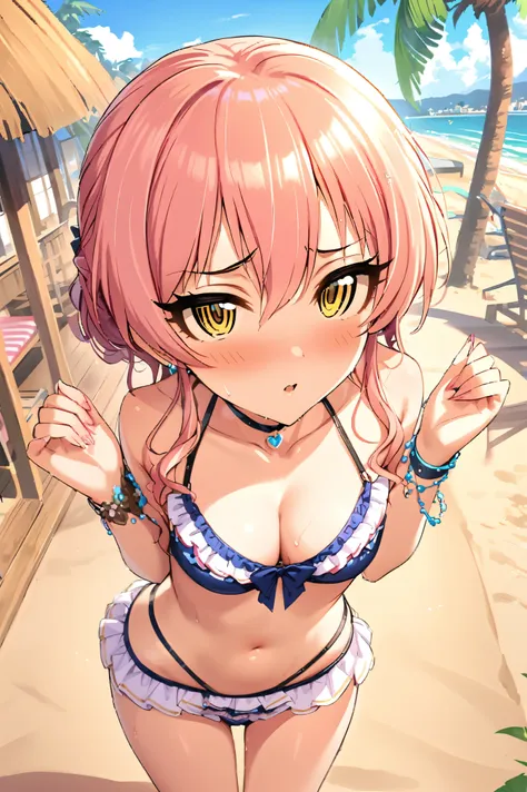 nsfw,masterpiece,best quality, kampala, very detailed ,mika jougasaki \( the idolmaster cinderella girls\),pink hair、 yellow eye...