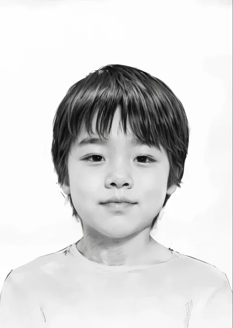 abstract character traits，charcoal drawing， white and black ，boy ,hair