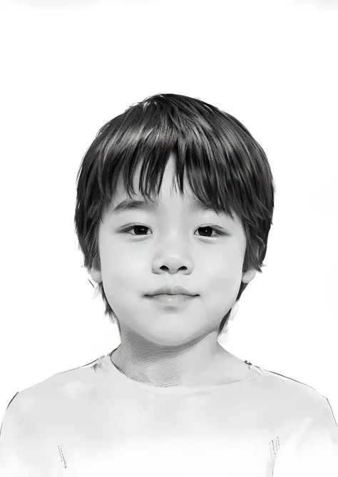 abstract character traits，charcoal drawing， white and black ，boy ,hair