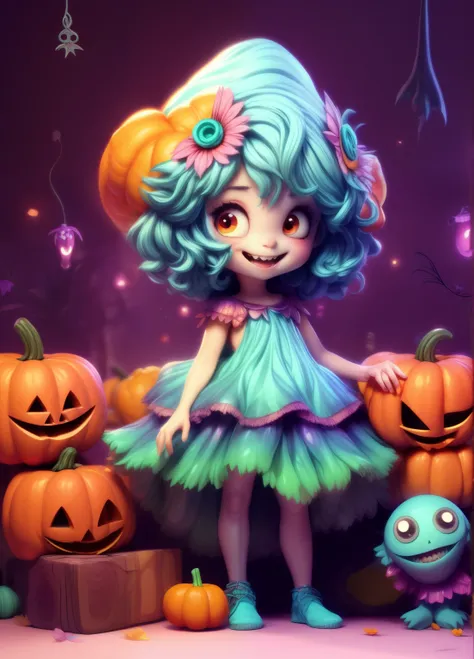 cute smiling monster bgirl, adorable monster girl halloween monster, cute and spooky monster, cute smiling monster girl, cute an...