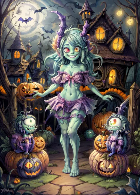 a cute smiling monster bgirl, adorable monster girl halloween monster, cute and spooky monster, cute smiling monster girl, cute ...