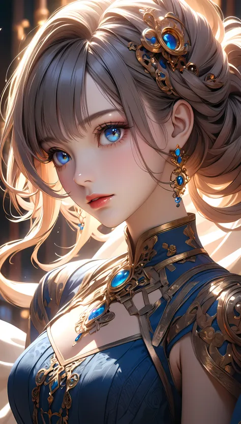 1 girl, solo, character "Atlas", beautiful detailed eyes, beautiful detailed lips, extremely detailed eyes and face, long eyelashes, intricate hairstyle, elegant dress, serene expression, detailed fabric textures, warm lighting, vibrant colors, cinematic composition, dramatic lighting, photorealistic, highly detailed, 8k, masterpiece