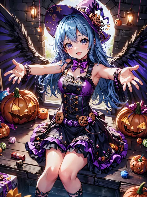 (( super high image quality )), ((super detailed)), ((best quality)), young woman,  halloween , witch, witch's hat, lanthanum, 🎃...