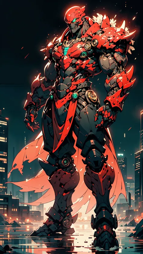 (masterpiece:1.5, best quality:1.5, extremely delicate:1.5), ((male:1.5)), Biomimetic humanoid Mecha, green eyes, fully enclosed shoulder guards, matching arm and leg guards, gemstone, full body, full armor, the design balances heavy with agility, organic ...
