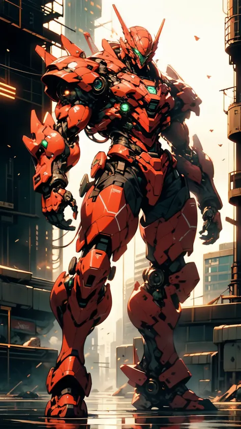 (masterpiece:1.5, best quality:1.5, extremely delicate:1.5), ((male:1.5)), Biomimetic humanoid Mecha, green eyes, fully enclosed shoulder guards, matching arm and leg guards, gemstone, full body, full armor, the design balances heavy with agility, organic ...