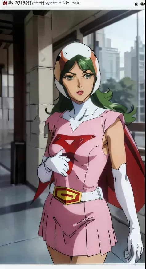 Straight,stop temporarily, staring at viewers ,break, ( retro art style:1._Classic_Jun_gatchaman_My Wife,www.My Wife., Jun the swan, 
Long Hair,Chest,green eyes,lips,medium Chest, blond hair,lipstick,Compensate,
 WHITE LEG WEAR , Pink Dress , superhero , b...