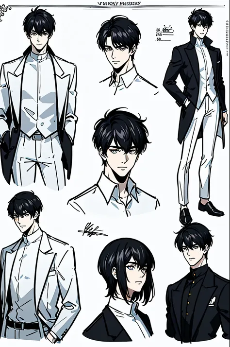 masterpiece, ultra detailed, 4k, 8k, 32k, intricate, (((1boy))), ((black hair)), ((no background)), ((character concept art)) wh...