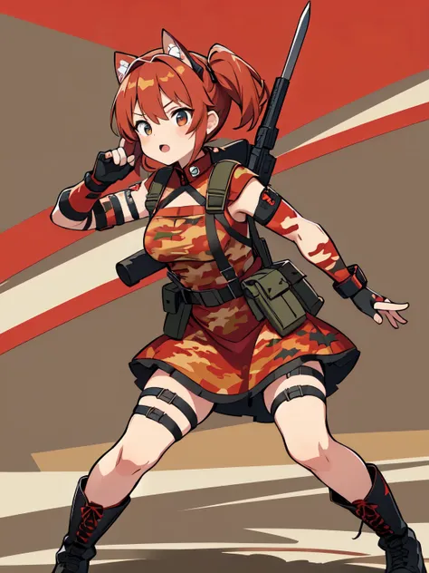 ((red camouflage)), (1girl), tactical maid, tactical clothes red camouflage, tactical, tactical equipment, tactical boots, tacti...