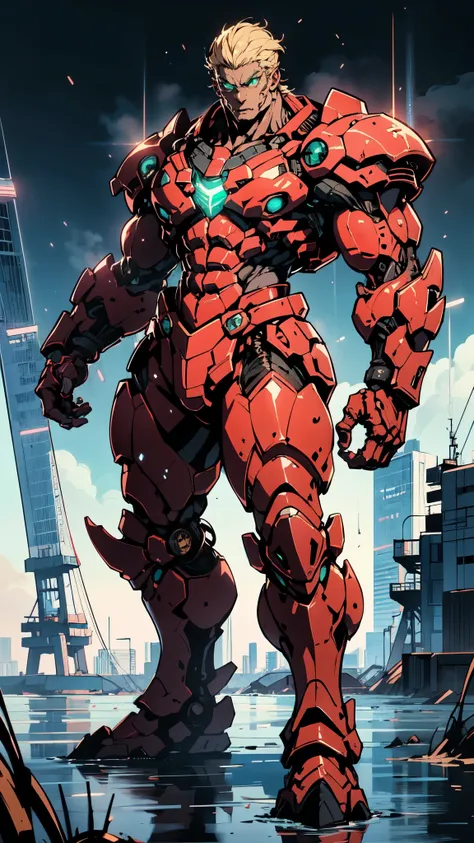 (masterpiece:1.5, best quality:1.5, extremely delicate:1.5), ((male:1.5)), Biomimetic humanoid Mecha, green eyes, fully enclosed shoulder guards, matching arm and leg guards, gemstone, full body, full armor, the design balances heavy with agility, organic ...