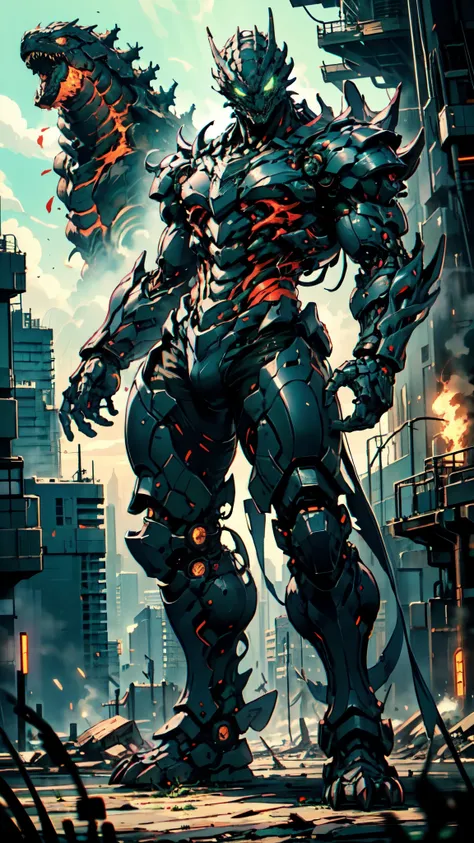 (masterpiece:1.5, best quality:1.5, extremely delicate:1.5), ((male:1.5)), Biomimetic humanoid Mecha, green eyes, fully enclosed shoulder guards, matching arm and leg guards, gemstone, full body, full armor, the design balances heavy with agility, organic ...
