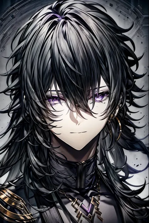 (masterpiece best quality perfect face expressive eyes) 1 boy (male) long, flowing black hair dark purple eyes dark green gradie...