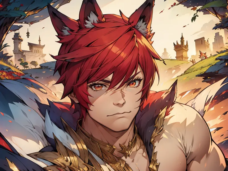 boy showing off hot body, sett, better quality,  masterpiece , top view,  fox ears, teeth, rice, high resolution,