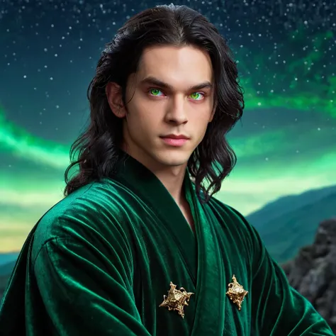 Fine, (Best Illustration), 8k Resolution, Intricate Details, Best Quality, Realistic, Ultra Detailed, Best Lighting, Best Shadows, Ultra HD, ((((Handsome Young Man))), ((teenage :1.5)), (glowing red eyes), (glowing eyes), ((((long black hair: 1.1))), ((dar...