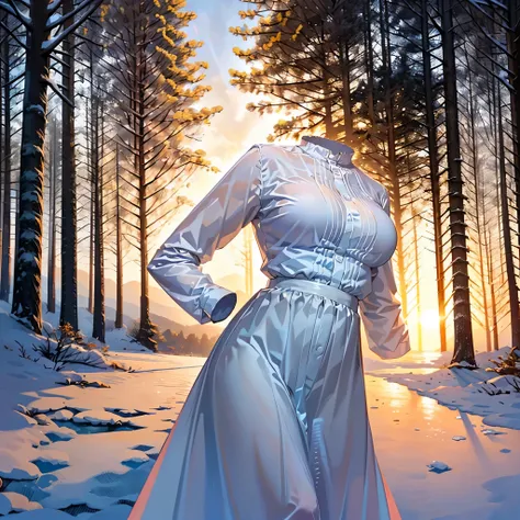 1girl, (invisible:1.5, no humans:1.5, headless:1.5, faceless:1.5), aafern, large breasts, long dress, white dress, black robe, long sleeves, (close-up shot of breasts), (8k, RAW photo, best quality, masterpiece:1.2), (realistic, photo-realistic:1.37), phot...