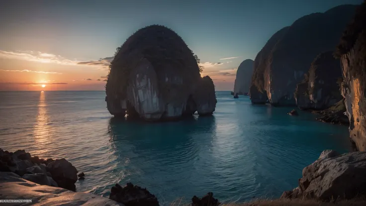 raw photo, a Thailand ocean landscape, cozy, photo realistic, high detailed texture, 8k uhd, dslr, soft lighting, high quality, film grain, Fujifilm XT3, highly detailed photography, (muted colors, cinematic, dim colors, soothing tones:1.2), vibrant, insan...