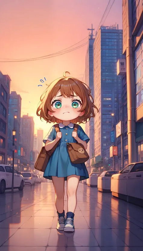 (masterpiece:1.2),(Best Quality),( very detailed ),( Kampala),8k,wallpaper,( woman:1.5), anime illustration,(First time user :1.6),( little character:1.6),(cute:1.6),(Girl:1.6),(whole body),Shes about to go out for errands,(Cute bag ),(Anxious expression:1...