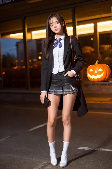 An 18-year-old high school girl in a miniskirt is in town on Halloween.