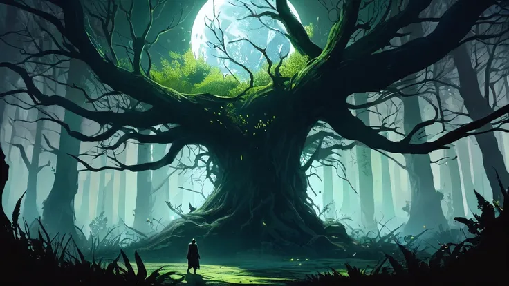 a young boy emerges cautiously from the dense bushes. His face, partially obscured yet faintly visible, reflects a mixture of tension and determination. Sharp eyes scan the surroundings with a seriousness that belies his youthful appearance, hinting at a ...