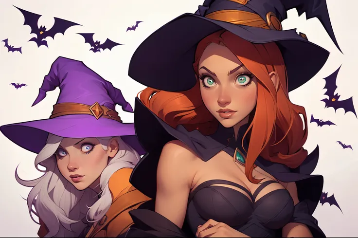 a close up of a group of women in witchs costumes, witchs, witch, o conselho de witchs assustadoras, estilo de arte de halloween,  Scary woman, but fascinating , adam hughes,  zenescope , atmosfera de halloween, conto de fadas de witch,  Lois van Ross draw...
