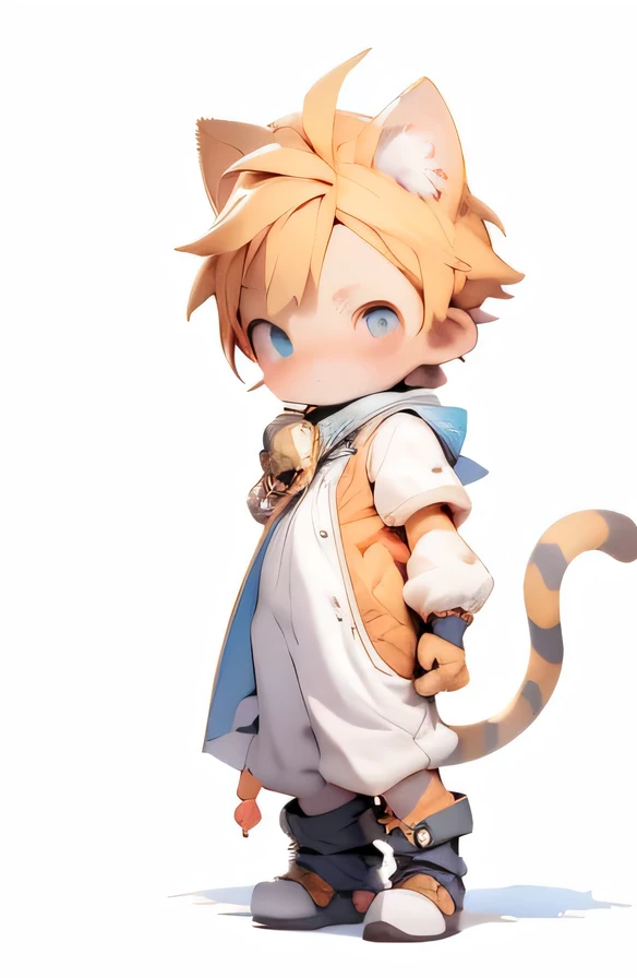  no background ，Character portraits，Cat，Shota，Q version，boy，whole body