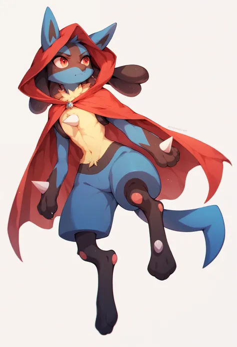 pokemon,lucario,white backgrounds,wearing red cape